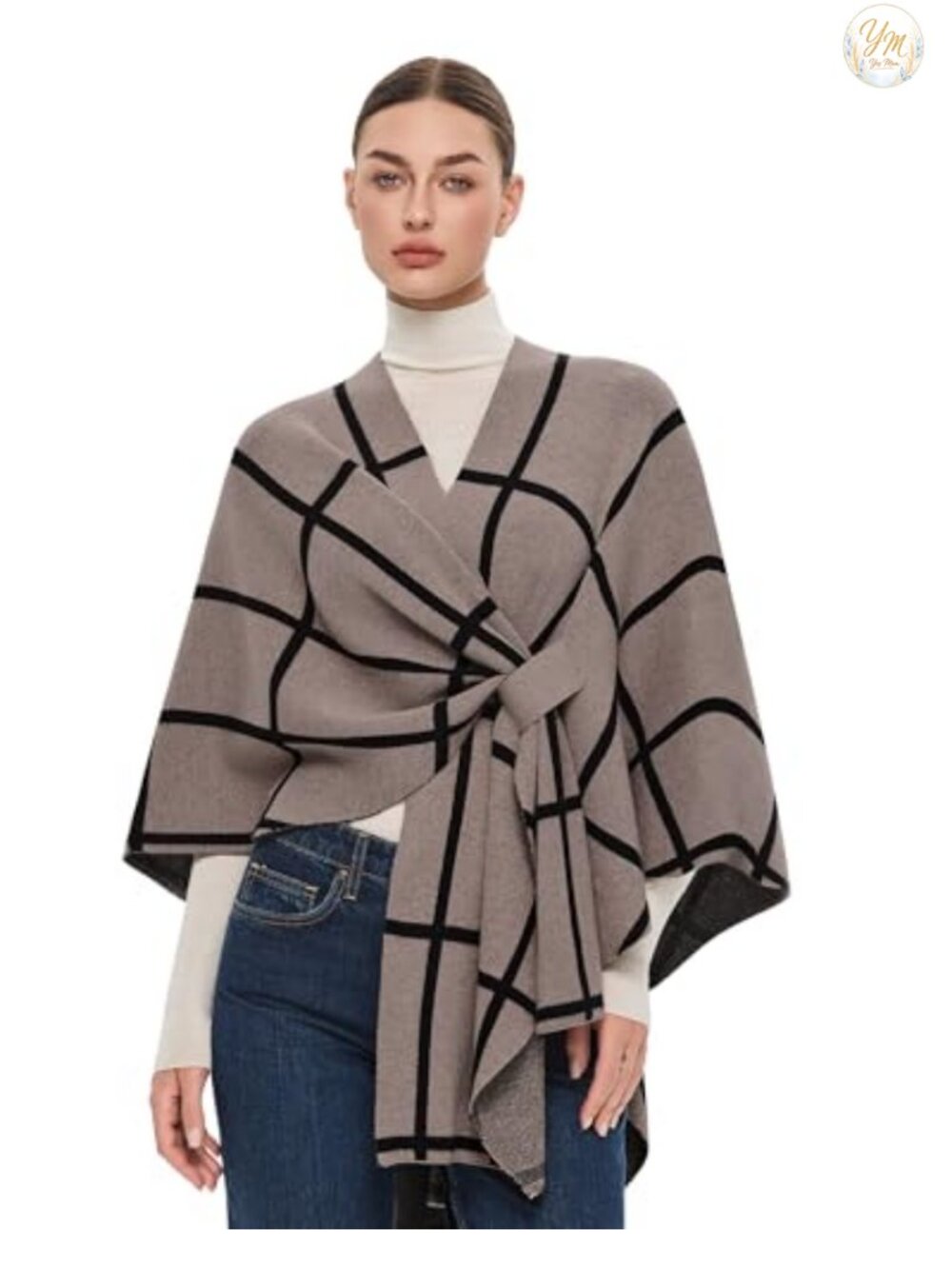 Elegant Open Front Poncho Shawl Wrap Double Knit Stretchy Wrinkle Resistant One